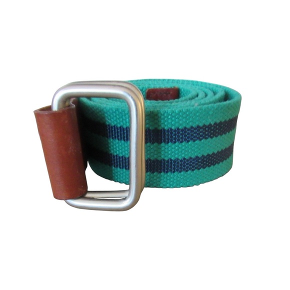 Nordstrom Other - Nordstrom 1901 Mens Navy Blue Green Striped Ribbon Belt Size Large Double D Ring